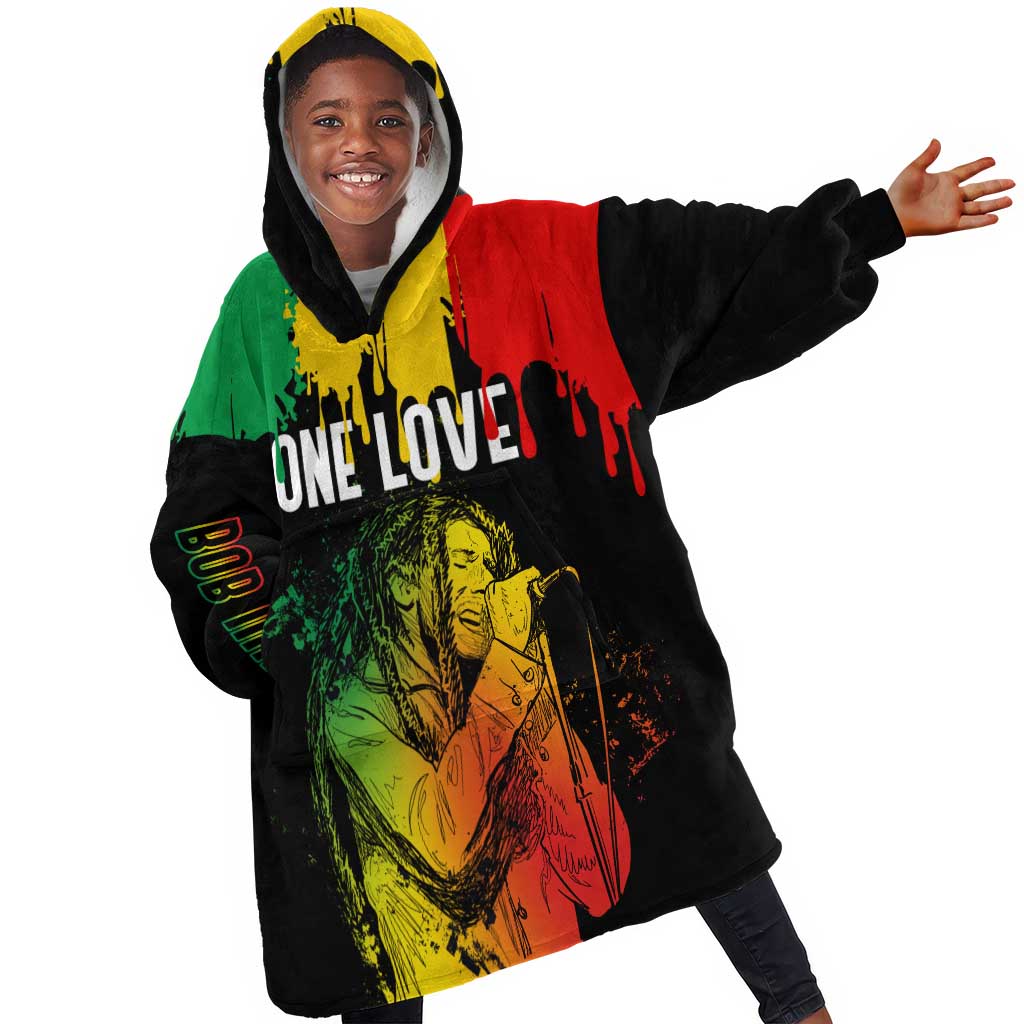 Jamaica Reggae King KId Wearable Blanket Hoodie Sketch Style One Love