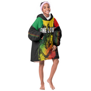 Jamaica Reggae King KId Wearable Blanket Hoodie Sketch Style One Love