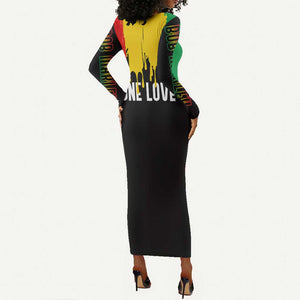 Jamaica Reggae King Long Sleeve Bodycon Dress Sketch Style One Love