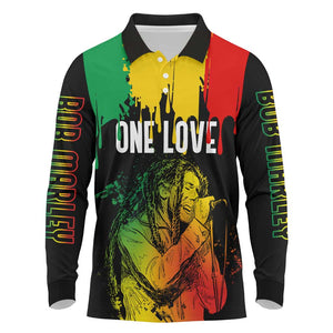 Jamaica Reggae King Long Sleeve Polo Shirt Sketch Style One Love