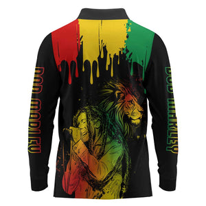 Jamaica Reggae King Long Sleeve Polo Shirt Sketch Style One Love