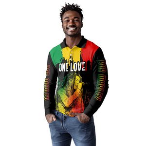 Jamaica Reggae King Long Sleeve Polo Shirt Sketch Style One Love