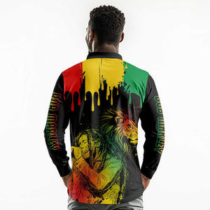 Jamaica Reggae King Long Sleeve Polo Shirt Sketch Style One Love