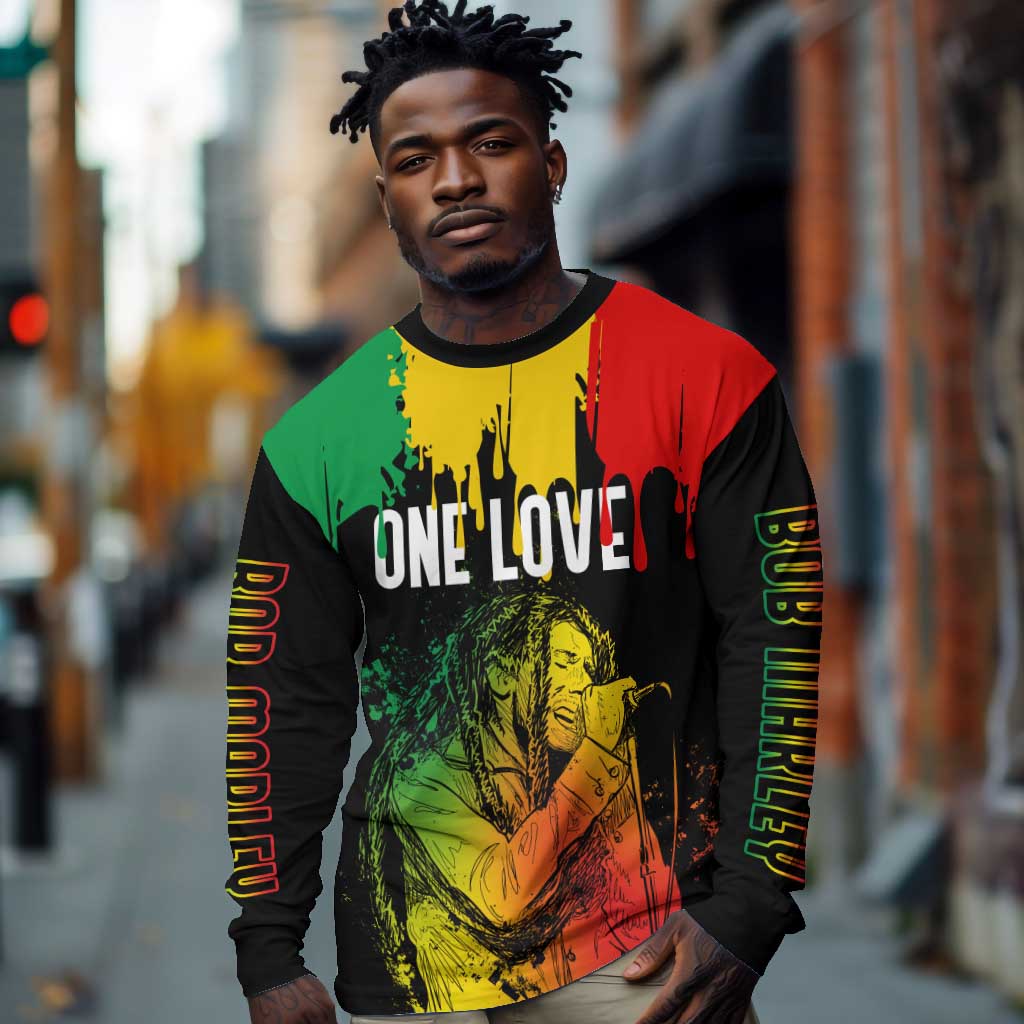 Jamaica Reggae King Long Sleeve Shirt Sketch Style One Love LT7