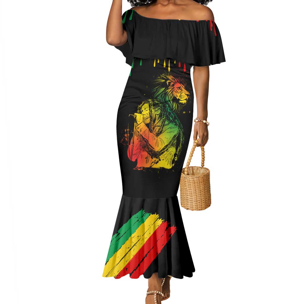 Jamaica Reggae King Mermaid Dress Sketch Style One Love