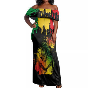 Jamaica Reggae King Off Shoulder Maxi Dress Sketch Style One Love