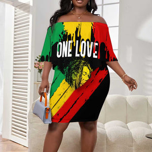 Jamaica Reggae King Off Shoulder Short Dress Sketch Style One Love LT7