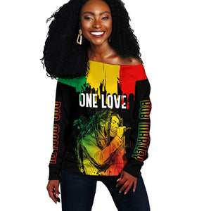 Jamaica Reggae King Off Shoulder Sweater Sketch Style One Love