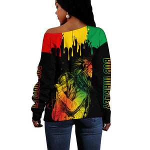 Jamaica Reggae King Off Shoulder Sweater Sketch Style One Love