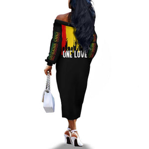 Jamaica Reggae King Off The Shoulder Long Sleeve Dress Sketch Style One Love