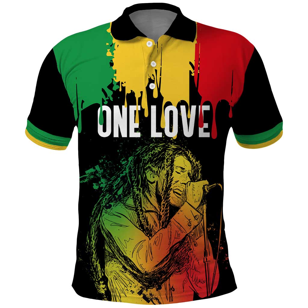 Jamaica Reggae King Polo Shirt Sketch Style One Love