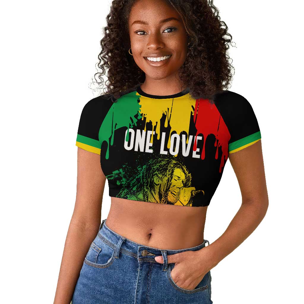 Jamaica Reggae King Raglan Cropped T shirt Sketch Style One Love