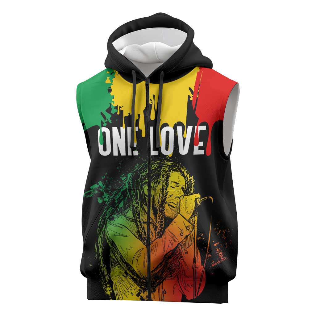 Jamaica Reggae King Sleeveless Zip Hoodie Sketch Style One Love - African Pride