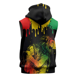 Jamaica Reggae King Sleeveless Zip Hoodie Sketch Style One Love - African Pride