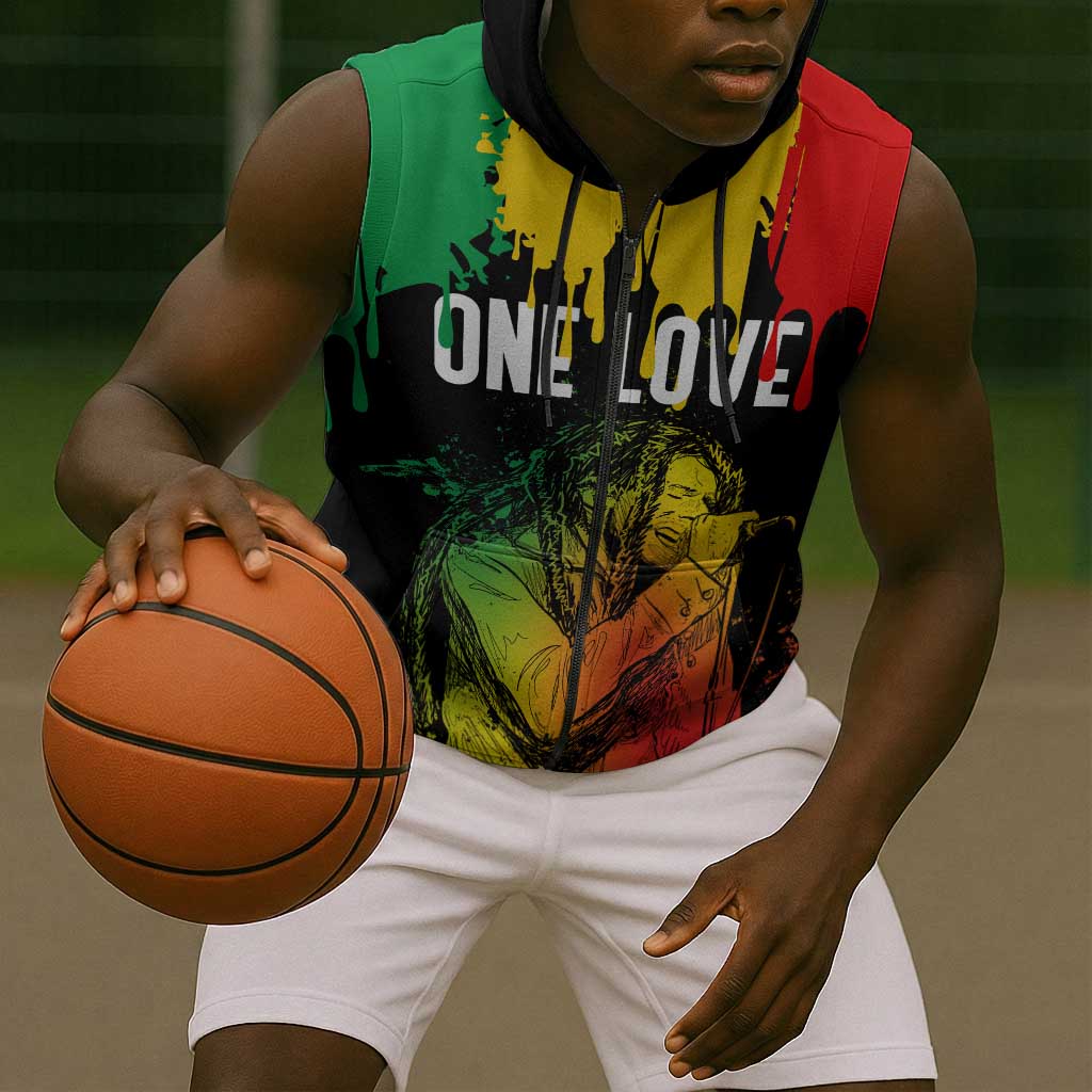 Jamaica Reggae King Sleeveless Zip Hoodie Sketch Style One Love - African Pride