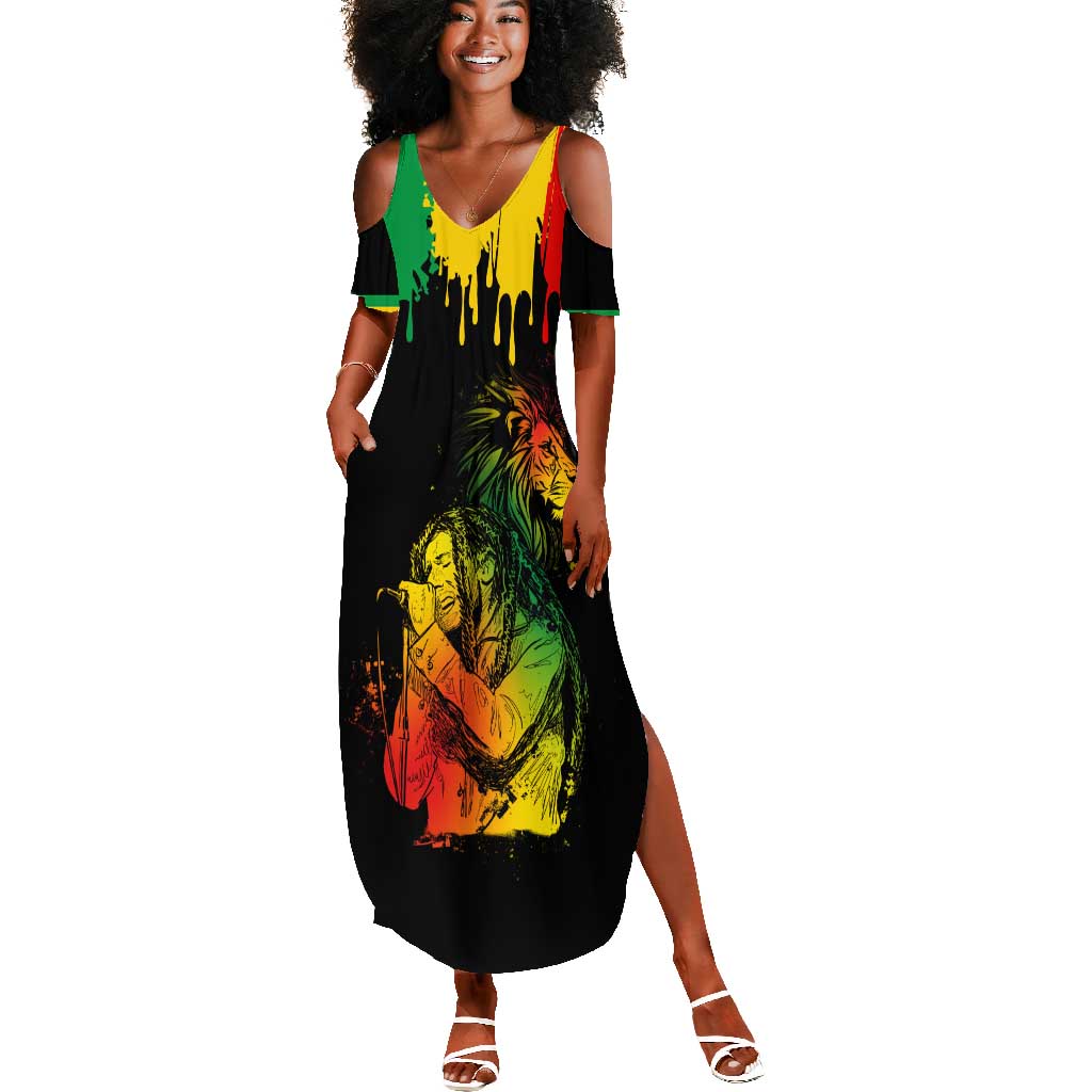 Jamaica Reggae King Summer Maxi Dress Sketch Style One Love