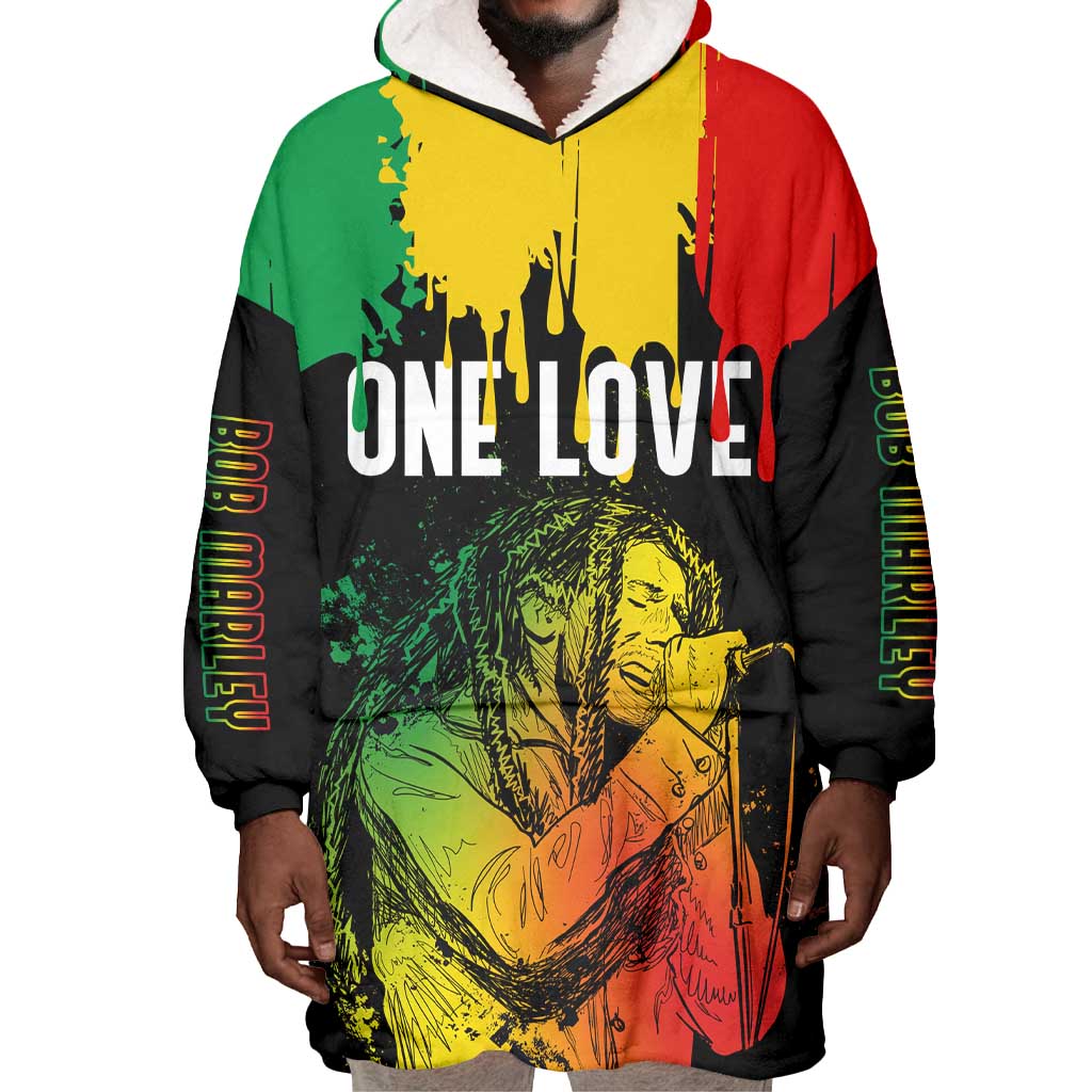 Jamaica Reggae King Wearable Blanket Hoodie Sketch Style One Love