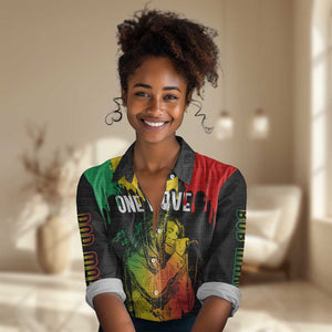 Jamaica Reggae King Women Casual Shirt Sketch Style One Love