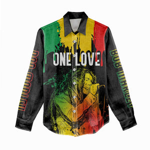 Jamaica Reggae King Women Casual Shirt Sketch Style One Love