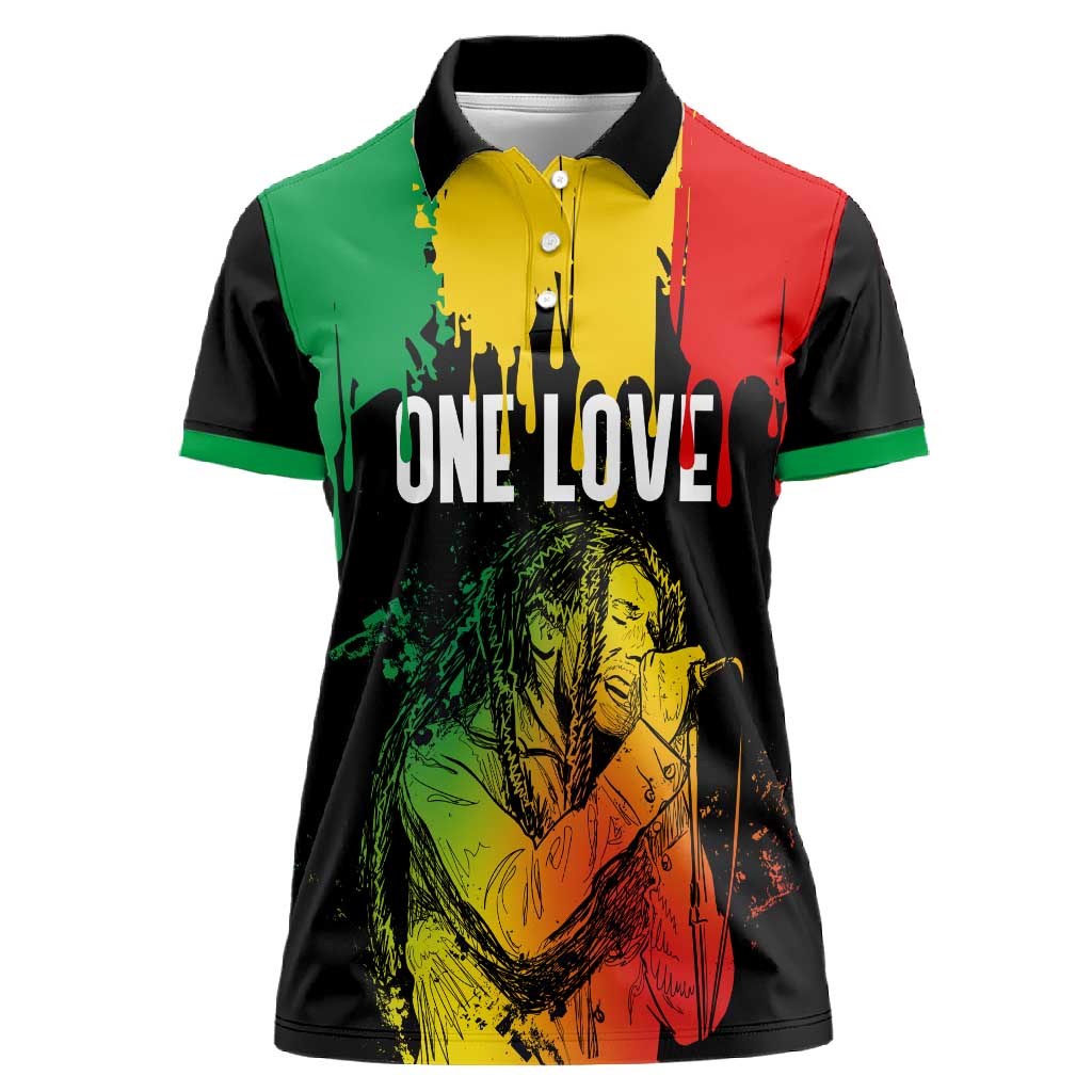 Jamaica Reggae King Women Polo Shirt Sketch Style One Love