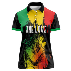 Jamaica Reggae King Women Polo Shirt Sketch Style One Love