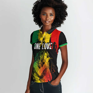 Jamaica Reggae King Women Polo Shirt Sketch Style One Love