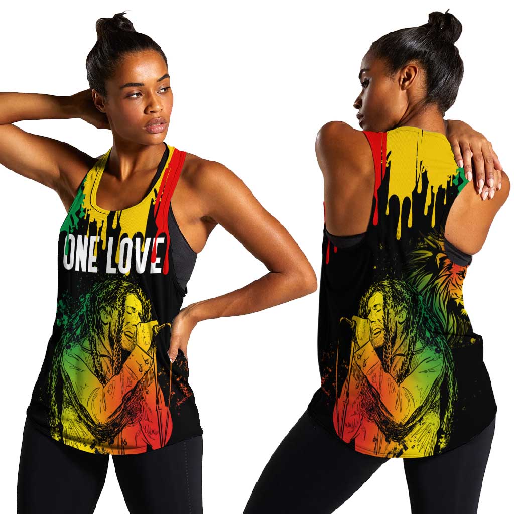 Jamaica Reggae King Women Racerback Tank Sketch Style One Love