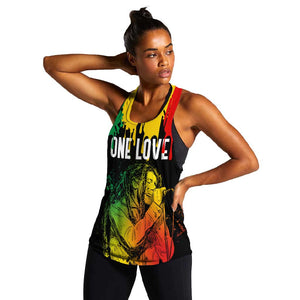 Jamaica Reggae King Women Racerback Tank Sketch Style One Love