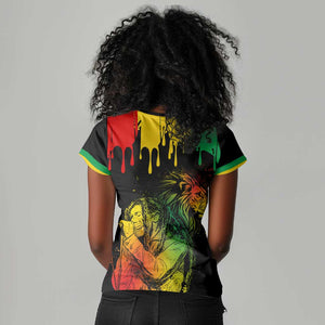 Jamaica Reggae King Women V-Neck T-Shirt Sketch Style One Love