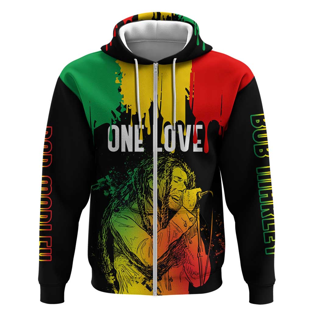 Jamaica Reggae King Zip Hoodie Sketch Style One Love