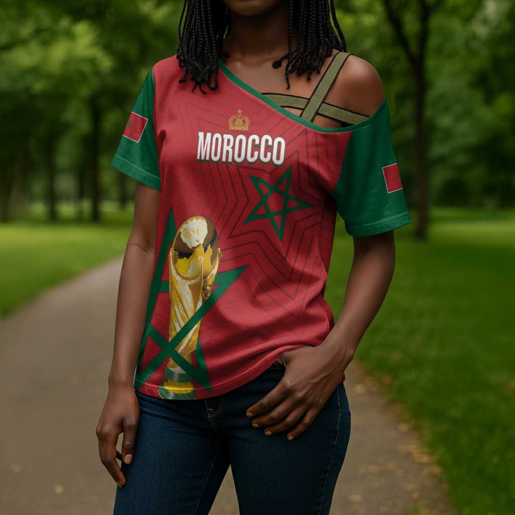 Morocco Football WC2026 Custom Cross Shoulder Shirt Atlas Lions - Conquer The World - African Pride