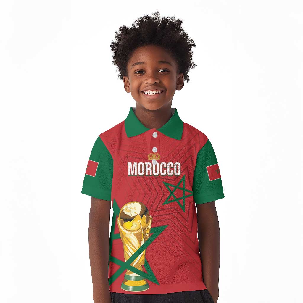 Morocco Football WC2026 Custom Kid Polo Shirt Atlas Lions - Conquer The World LT7