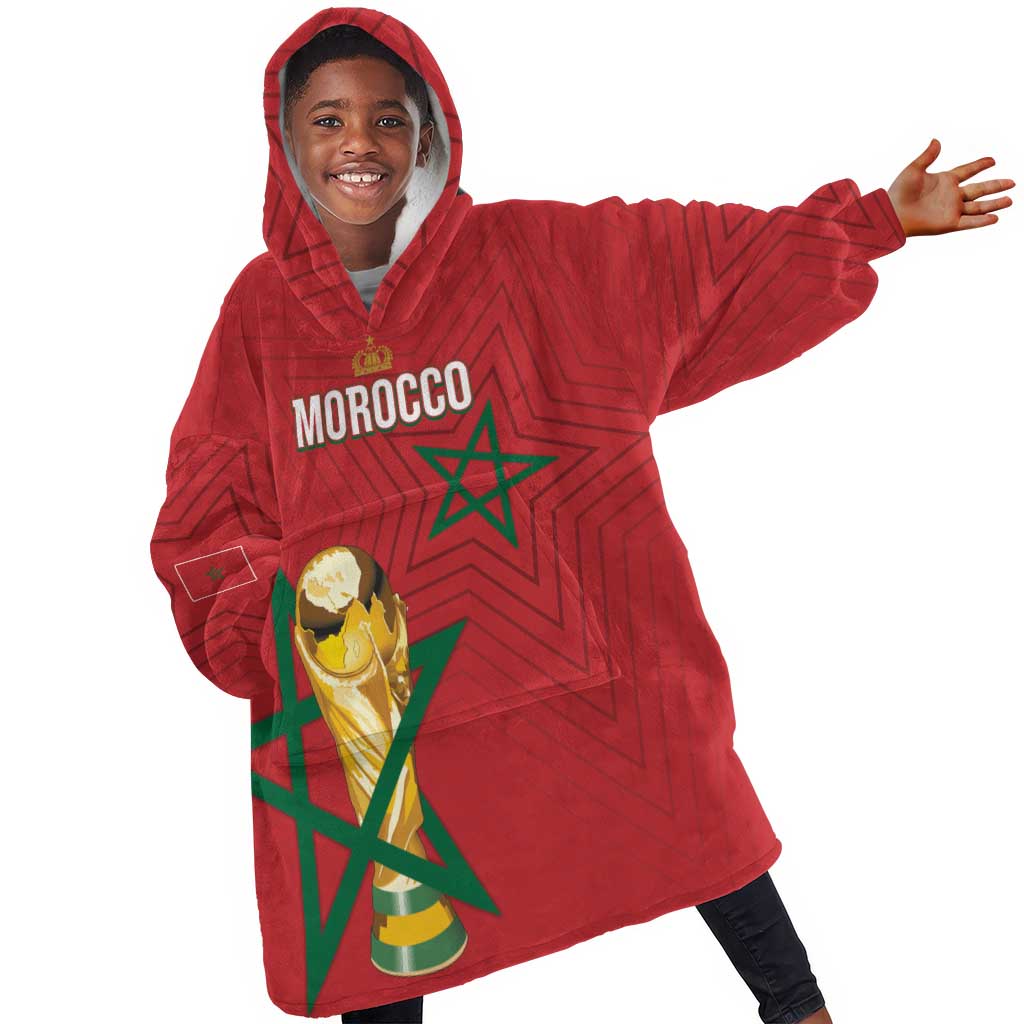 Morocco Football WC2026 Custom Kid Wearable Blanket Hoodie Atlas Lions - Conquer The World - African Pride