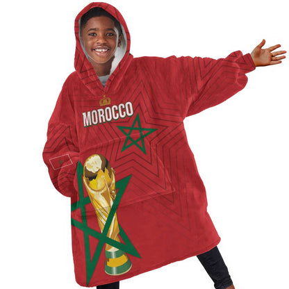 Morocco Football WC2026 Custom Kid Wearable Blanket Hoodie Atlas Lions - Conquer The World - African Pride