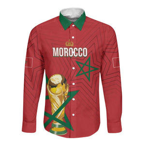Morocco Football WC2026 Custom Long Sleeve Button Shirt Atlas Lions - Conquer The World - African Pride