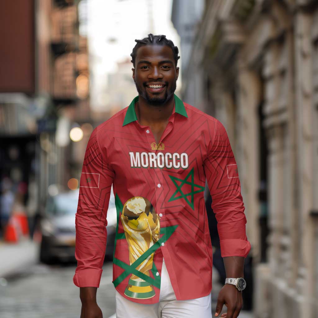 Morocco Football WC2026 Custom Long Sleeve Button Shirt Atlas Lions - Conquer The World - African Pride