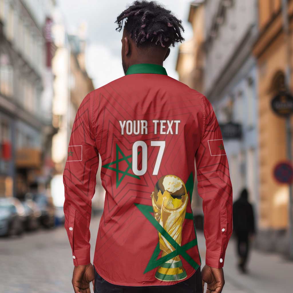 Morocco Football WC2026 Custom Long Sleeve Button Shirt Atlas Lions - Conquer The World - African Pride