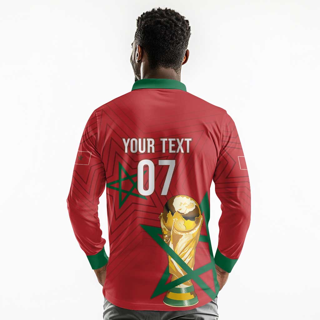 Morocco Football WC2026 Custom Long Sleeve Polo Shirt Atlas Lions - Conquer The World - African Pride