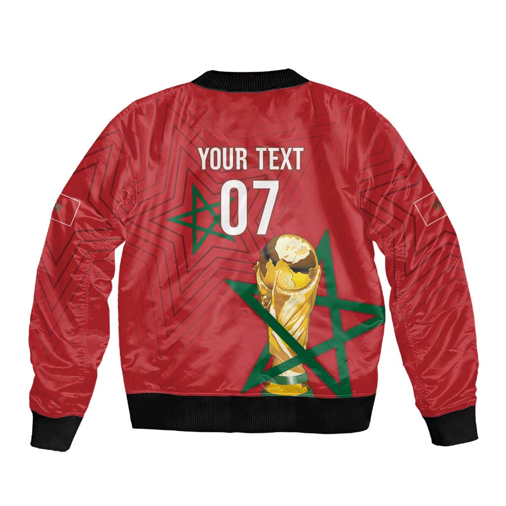 Morocco Football WC2026 Custom Sleeve Zip Bomber Jacket Atlas Lions - Conquer The World - African Pride