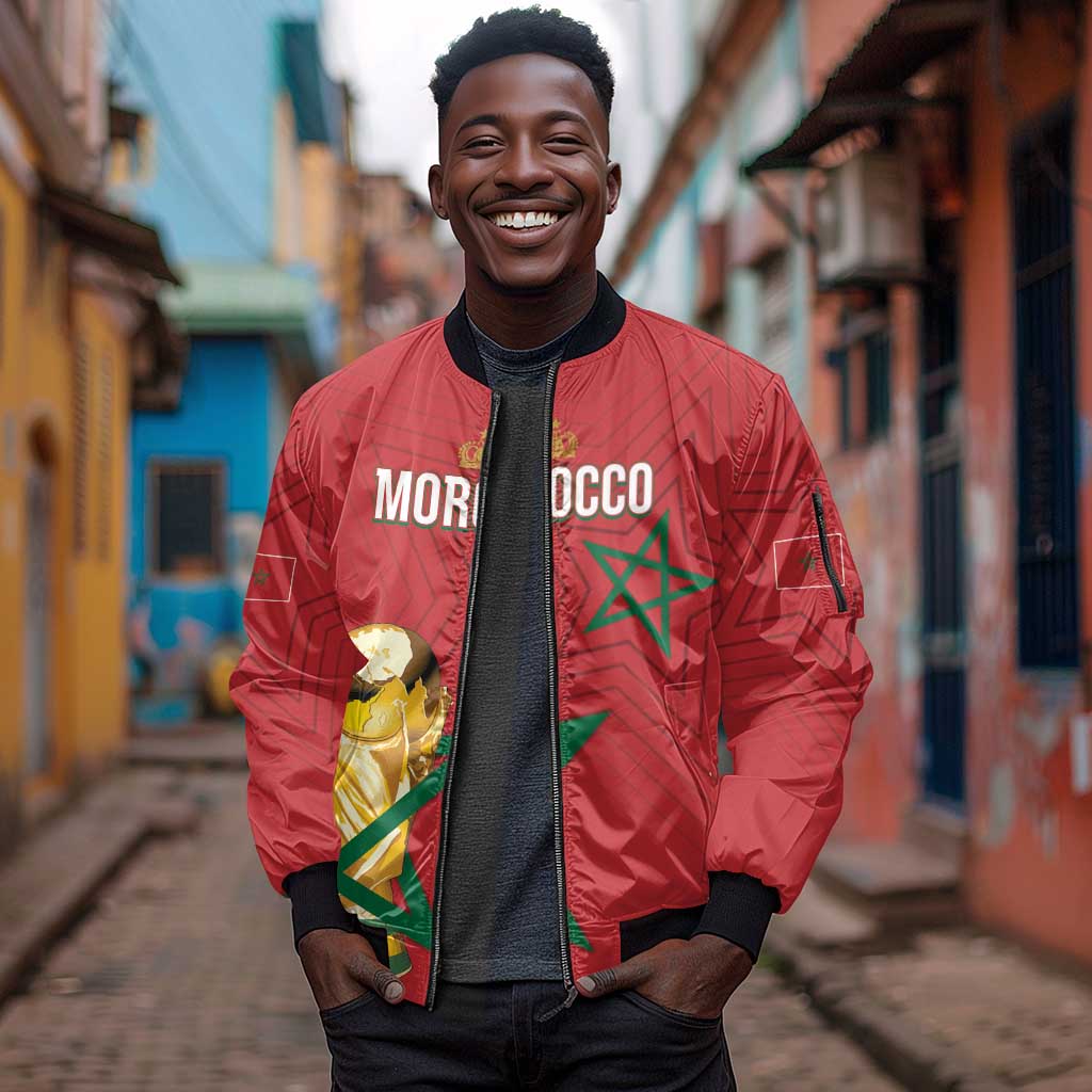 Morocco Football WC2026 Custom Sleeve Zip Bomber Jacket Atlas Lions - Conquer The World - African Pride