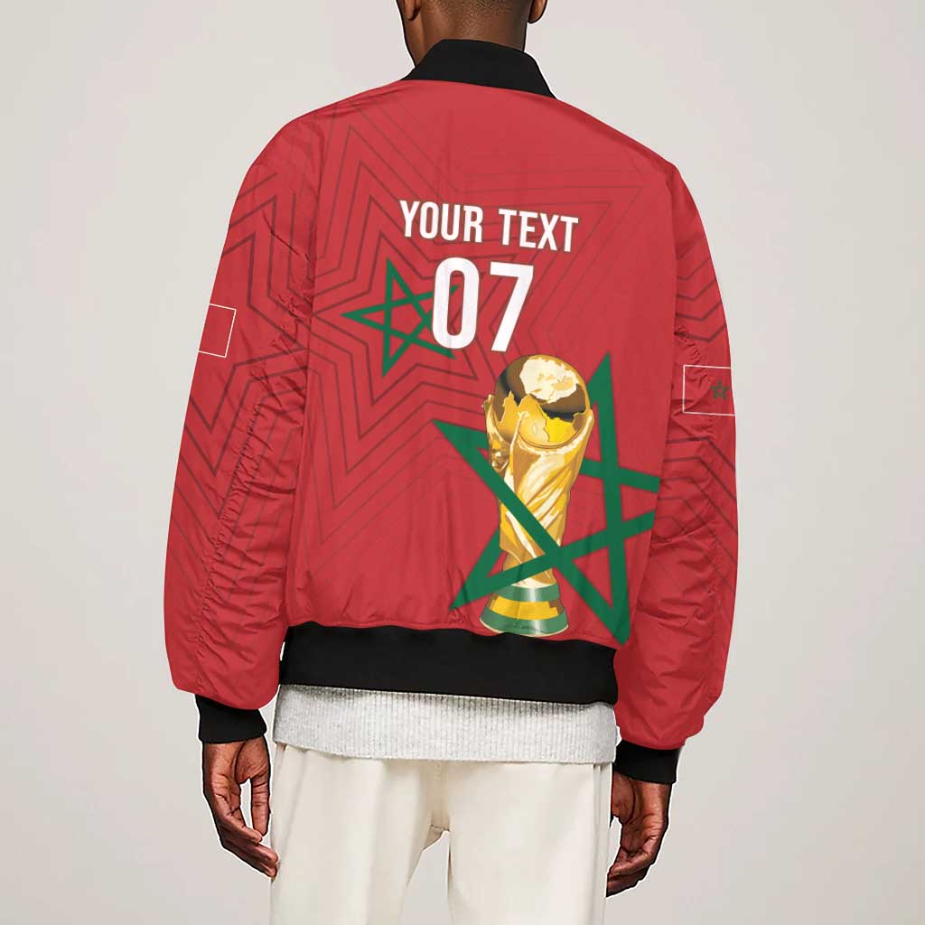 Morocco Football WC2026 Custom Sleeve Zip Bomber Jacket Atlas Lions - Conquer The World - African Pride
