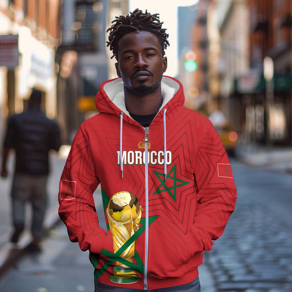 Morocco Football WC2026 Custom Zip Hoodie Atlas Lions - Conquer The World - African Pride