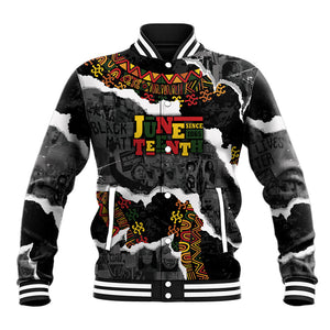 Juneteenth Freedom Day Personalized Grunge Ethnic Motif Baseball Jacket Black History