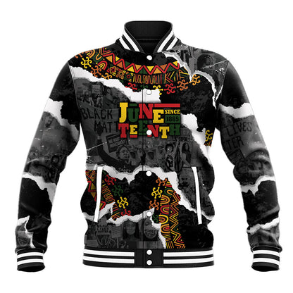 Juneteenth Freedom Day Personalized Grunge Ethnic Motif Baseball Jacket Black History