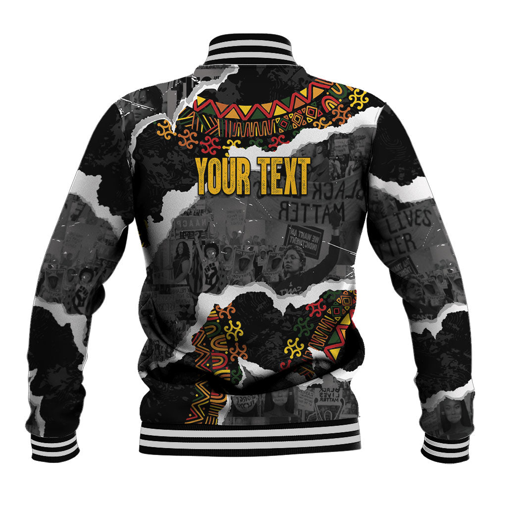 Juneteenth Freedom Day Personalized Grunge Ethnic Motif Baseball Jacket Black History