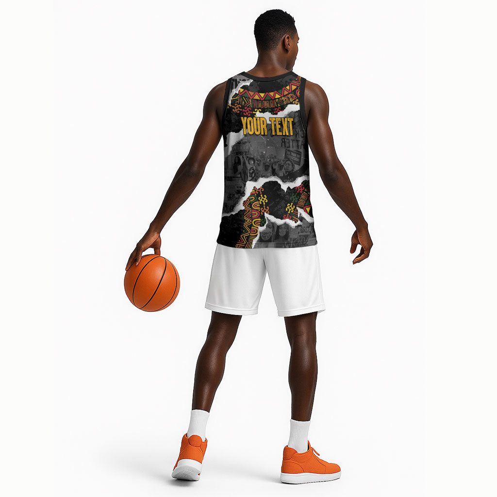 Juneteenth Freedom Day Personalized Grunge Ethnic Motif Basketball Jersey Black History