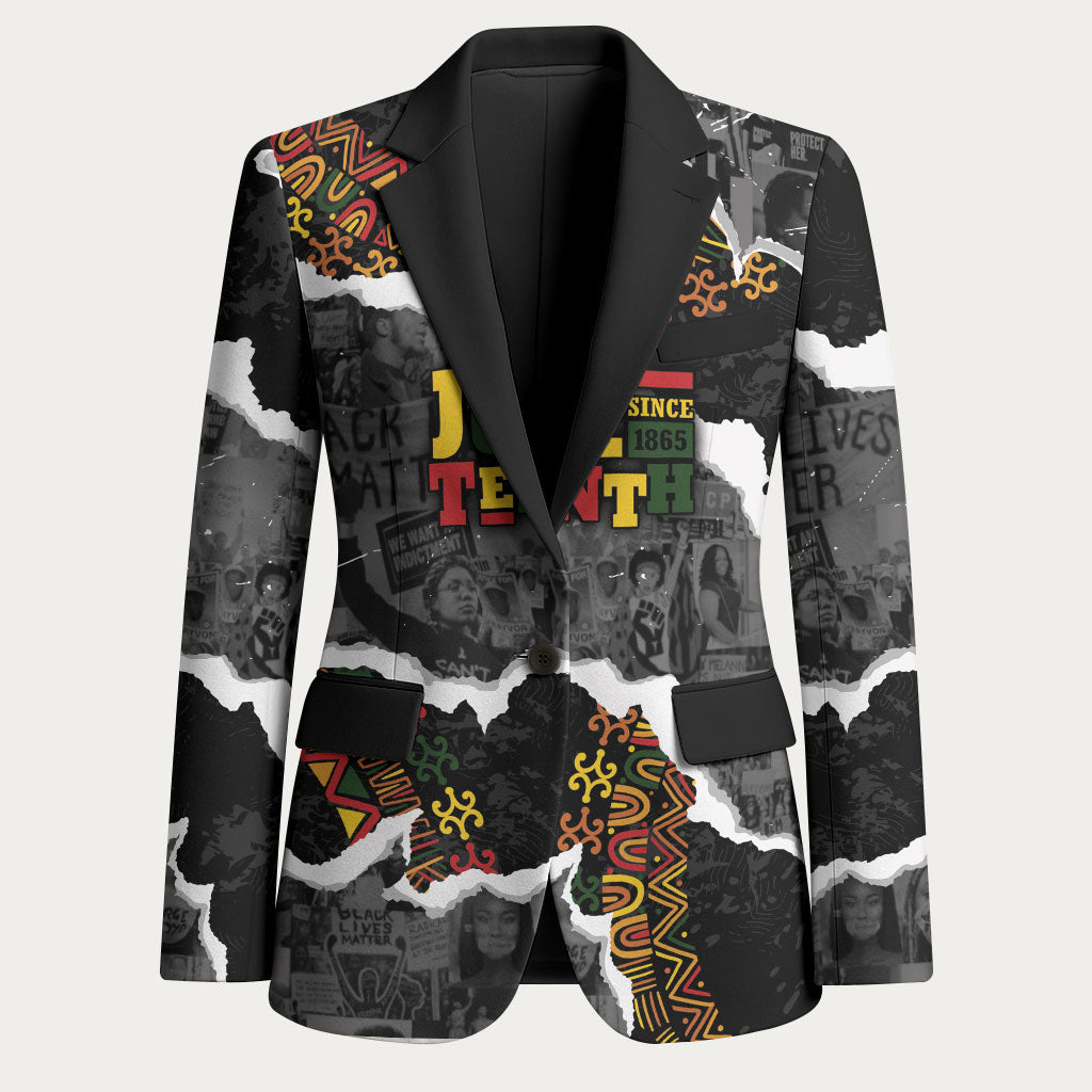Juneteenth Freedom Day Personalized Grunge Ethnic Motif Blazer Black History