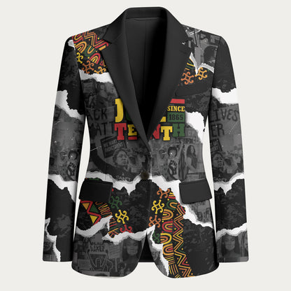 Juneteenth Freedom Day Personalized Grunge Ethnic Motif Blazer Black History