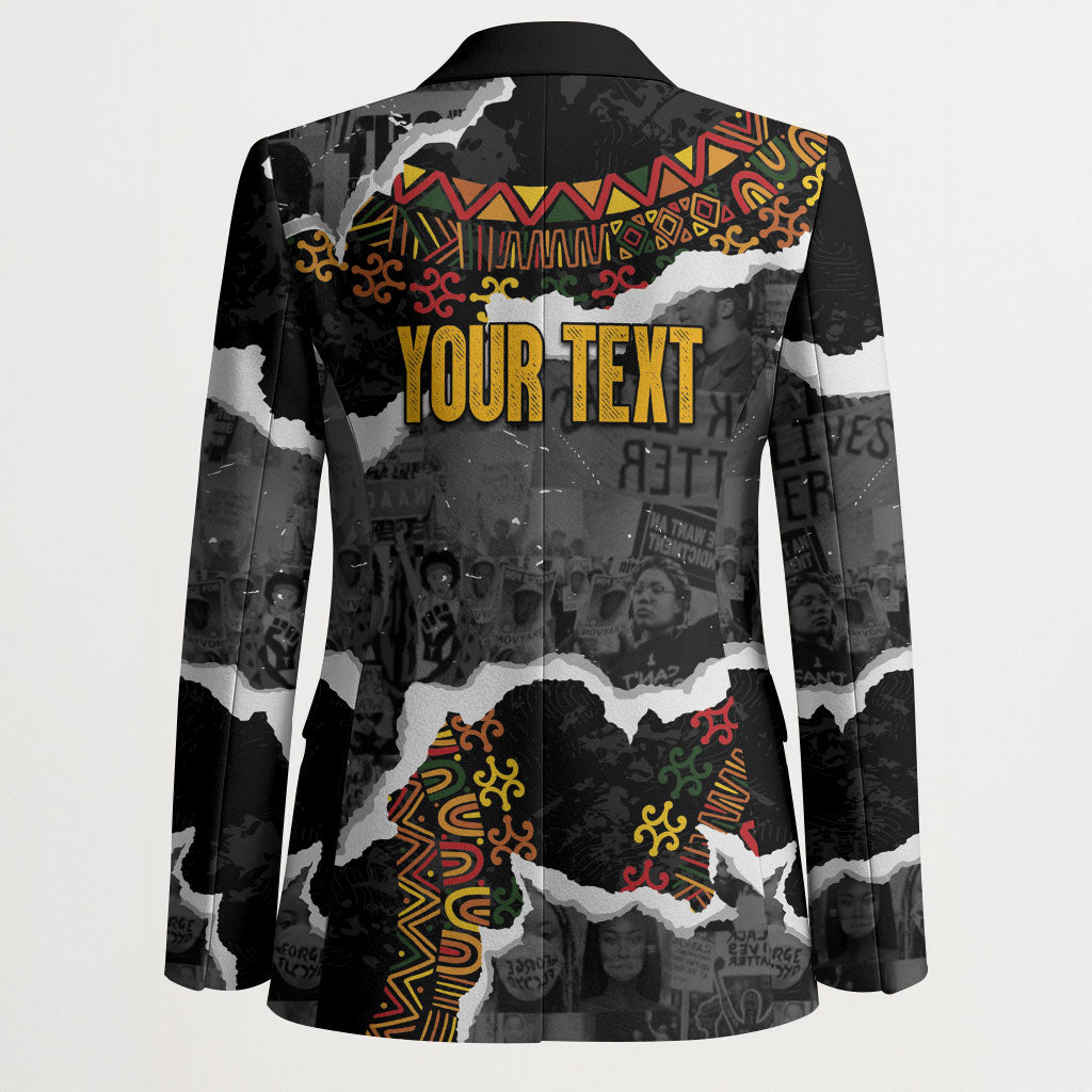 Juneteenth Freedom Day Personalized Grunge Ethnic Motif Blazer Black History