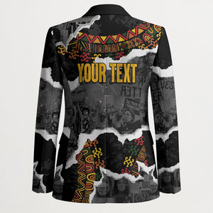 Juneteenth Freedom Day Personalized Grunge Ethnic Motif Blazer Black History